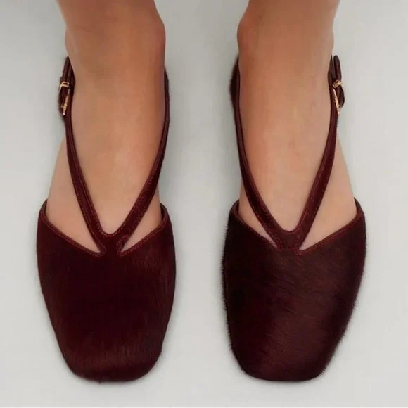 Zara Strappy Furskin Leather Ballet flats with Buckle Detail women’s 36 US 6 - Picture 2 of 10